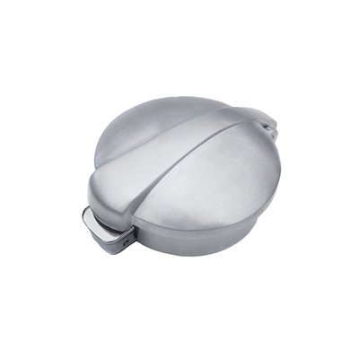 Brushed aluminum finish. 2.5". 
Used as a direct or optional replacement, depending on finish, for the flip-up section for Motone's 568766 (polished), 575402 (brushed) or 577533 (black) Monza gas caps. 