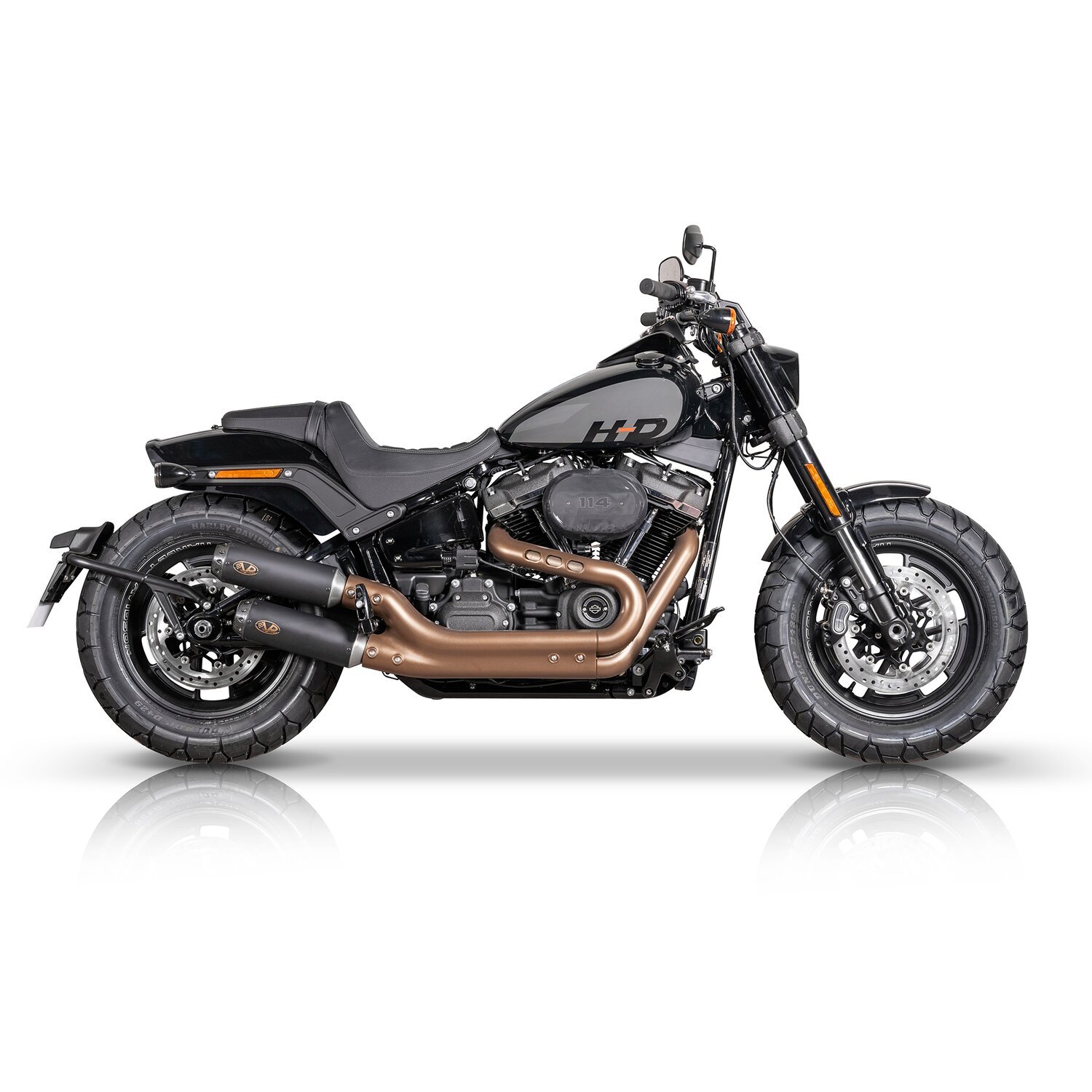 V Performance, 'Tracker' slip-on muffler set Fat Bob, Black