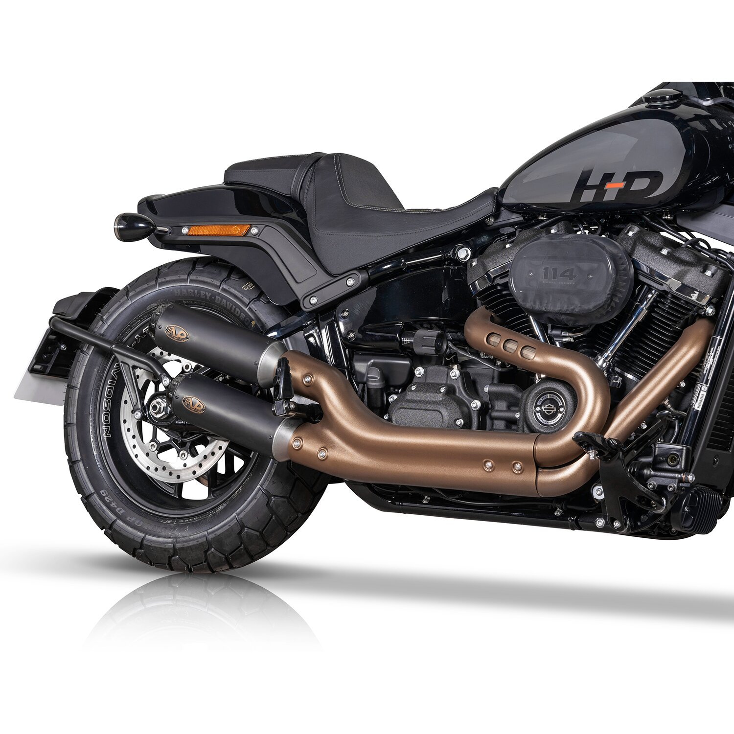 V Performance, 'Tracker' slip-on muffler set Fat Bob, Black