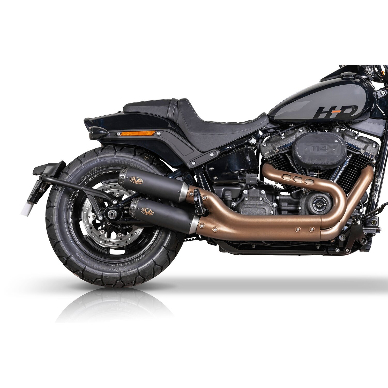 V Performance, 'Tracker' slip-on muffler set Fat Bob, Black