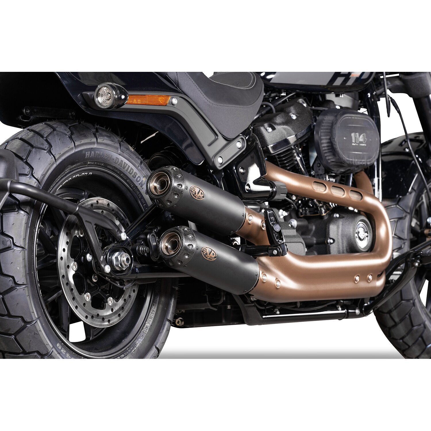 V Performance, 'Tracker' slip-on muffler set Fat Bob, Black