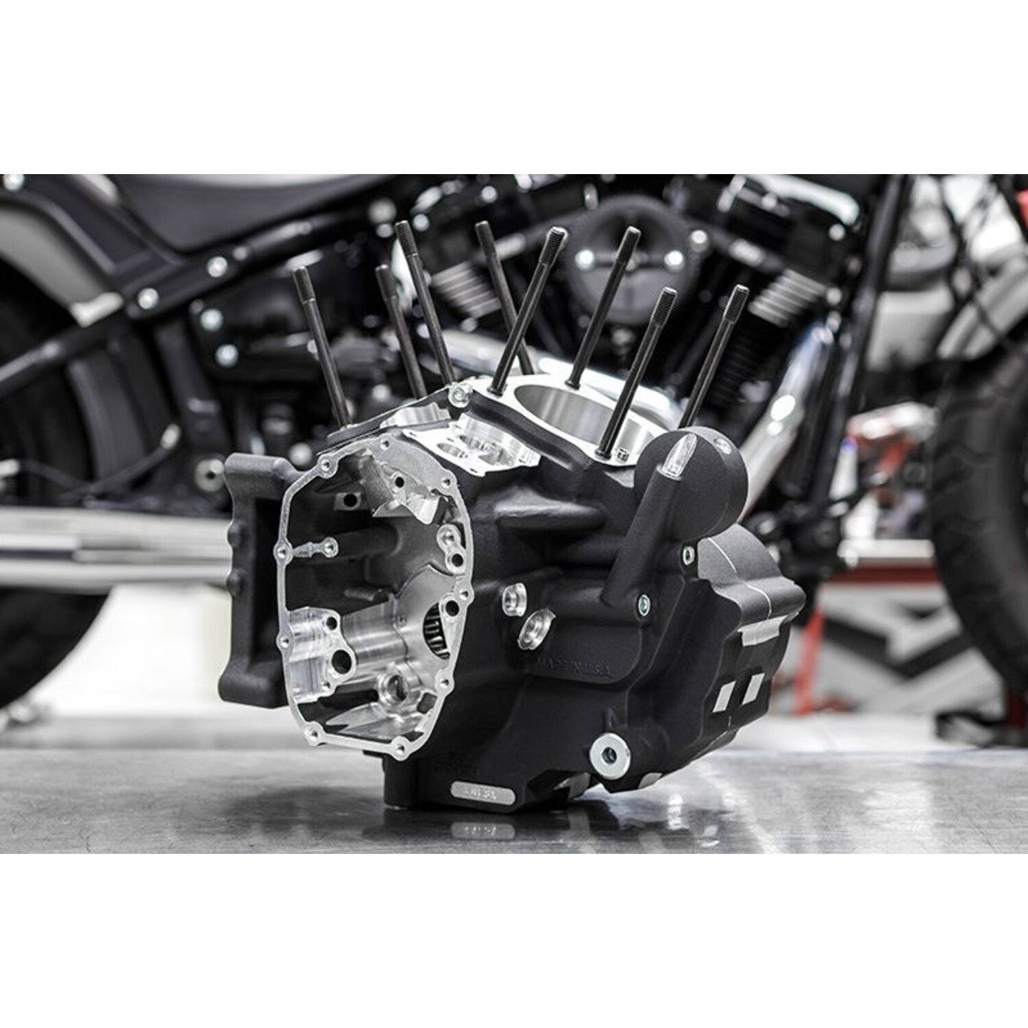 S&S, M8 Softail MK-Series crankcase assembly. Large bore