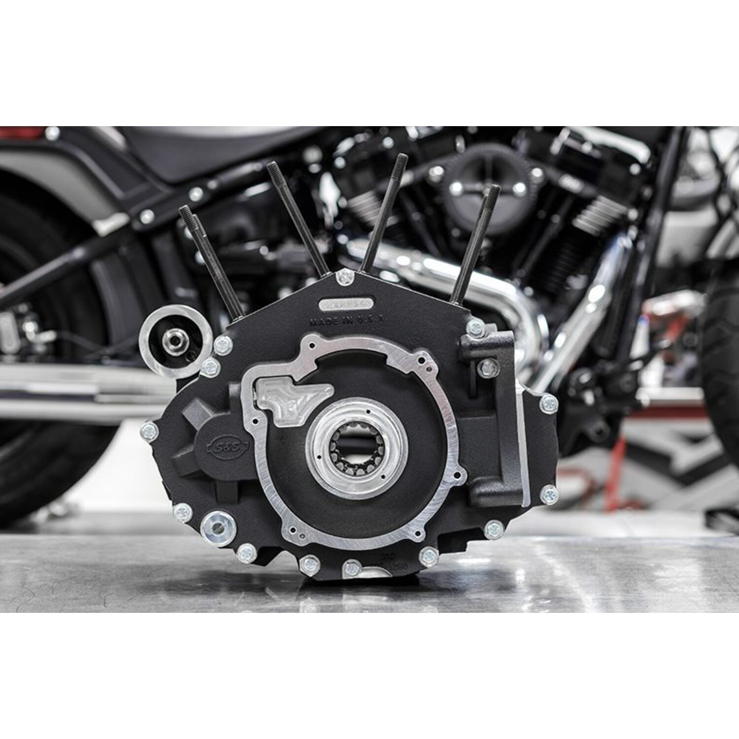 S&S, M8 Softail MK-Series crankcase assembly. Large bore