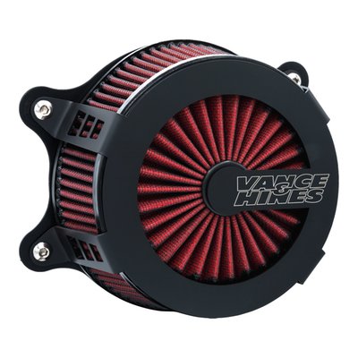 Full matte black finish.
The Vance & Hines VO2 air cleaner delivers. Improved engine performance with that all important touch of class and style. With large inlet backing plate and billet venturi entrance for smooth air flow. CNC machined billet cover with riveted badge or machined-in badge with the Vance & Hines logo. All include a K&N Xstream high-flow and washable air filter element to insure your bike will never run out of breath.