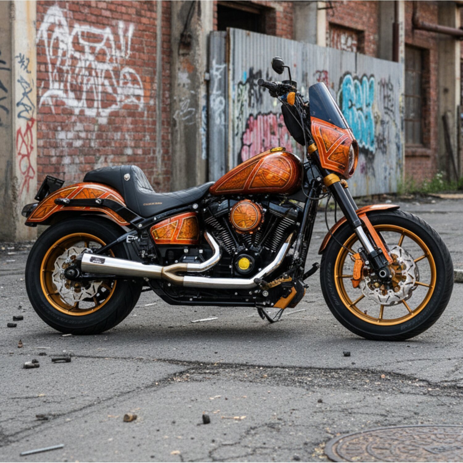 Malparidos, M8 Softail 2-1 exhaust. SS Polished. Euro 4/5