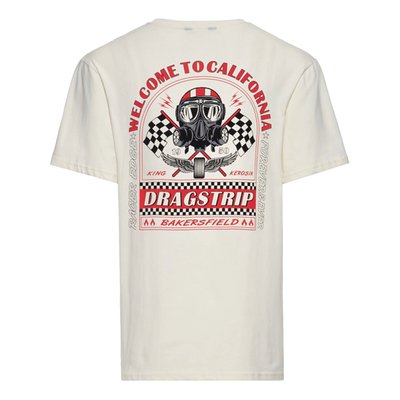Can you hear the burnouts before the race even starts? Then this t-shirt from King Kerosin is made for you! The eye-catching drag strip motif on the back brings the spirit of Californian racetracks directly into your style. With a classic crew neck, regular fit, and 100% soft cotton, the shirt sits comfortably, whether you're tinkering, cruising, or chilling in the pit lane. Welcome to California, racer! Available in black and off-white.