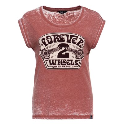 Born to ride, this sleeveless t-shirt by Queen Kerosin with "Forever 2 Wheels" artwork brings a true biker feel to your style. The bold print in classic 70s typography meets an authentic enzyme wash finish. The lightweight fabric blend and soft feel make this shirt the perfect companion, whether you're on your bike or out with the girls. The round neck and loose fit ensure a comfortable fit with attitude. Available in anthracite and orange. 