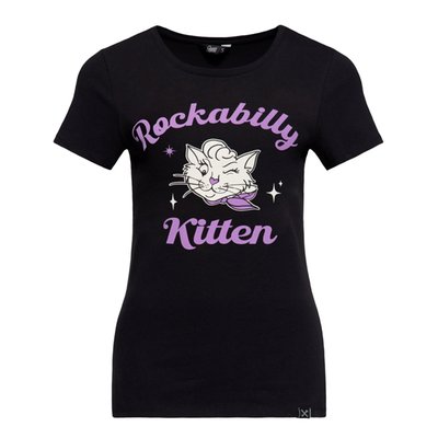 A wink is all it takes, this t-shirt knows how to turn heads! The Queen Kerosin t-shirt with its playful "Rockabilly Kitten" print perfectly combines retro charm and catitude. The winking kitten in a 50s look makes the shirt an absolute eye-catcher whether at a concert, cruising, or just in everyday life. The tailored slim fit and stretchy cotton blend ensure you'll feel as comfortable as you look. For all kittens with style and a touch of rebellion!