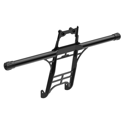 820mm wide. 
Black powder coated steel crash bar for use with narrow frames & mid-controls. 
Complete with mounting hardware. 
Includes black anodized CNC machined aluminum end caps. 
Replacement or optional other color end caps are separately available as: 
- 709618 Gloss blue anodized 
- 709619 Gloss Gold anodized 
- 709620 Gloss red anodized 
- 709621 Gloss black anodized 
- 709622 Uncoated machined aluminum finish. 
Note: This 709614 crash bar (820mm wide) is recommended for Low Rider ST models. The 709613 crash bar (720mm wide) is recommended for all others. 
Note: Forks must not be lowered or fork tubes must not be pushed further through the triple clamps. 