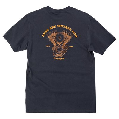 Another @tcornelius_ original for Biltwell. If you are looking to rack up miles, nothing beats an Evo. Go ahead, embrace the reliability and low cost! 100% pre-shrunk 6oz cotton t-shirt is detailed with hand-screened water-based inks, woven clip tags and the irritating collar tag has been replaced by a screen-printed label. We consider this the perfect t-shirt blank, it's got a buttery feel and is thick enough to be durable, but not a baggy old man shirt. It's a true regular-fit, not a super thin slim-fit.