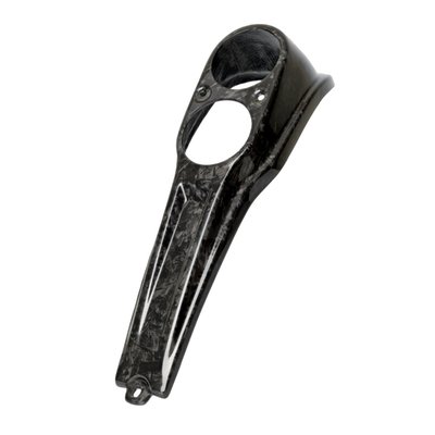 Forged carbon. Made from chopped carbon fiber strands mixed with resin and compressed in a mold. The result is a material that looks more like marble or camouflage, no two are alike, without a directional weave. 

Designed for those that like the look and weight reduction of genuine carbon fiber. The perfect addition to any Club Style or performance bike. Bolt-on installation, simple and hassle-free replacement of the stock dash cover. EU made. 
- Ultra light weight 
- Manufactured from top quality carbon fiber 
- Gloss UV stable surface 
- Mount holes are pre-drilled 
- Compatible the stock dual instruments 
- Bolt-on replacement for stock console 