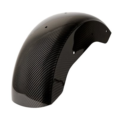 Woven, hand laid carbon. 
Made from a sheet of carbon fiber fabric woven in a crisscross pattern. Laid by hand into a mold, then cured in resin. The fabric layers are aligned in specific directions for strength. 

A carbon fiber rear fender, lightweight but without strength issues so great for everyday riding. Bolt-on installation, simple and hassle-free. Eye candy and less weight has never hurt performance. A functional upgrade with just the right amount of attitude. EU made. 
Note: Fender comes without cut outs for the original lights. License plate and lights relocation is required. 
- Smooth wide shape, no cut for number plate 
- Ultra light weight 
- Manufactured from top quality carbon fiber 
- Gloss UV stable surface 
- Mount holes are pre-drilled 
- Bolt-on replacement for stock rear fender 