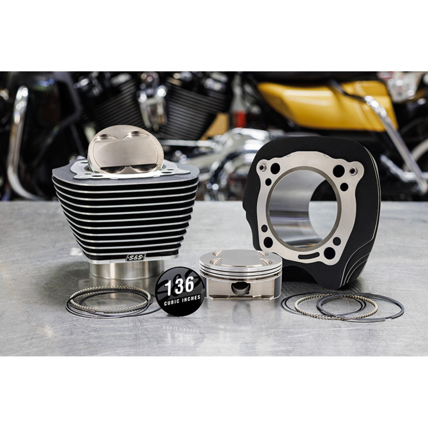 S&S, M8 132/136" big bore cylinder & piston kit. HC +8.5cc