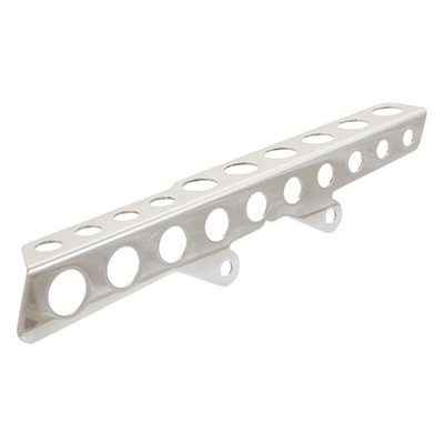 Stainless steel polished belt guard with round cut outs that can be mounted on the stock mounts.
Includes upper belt guard and mounting hardware.