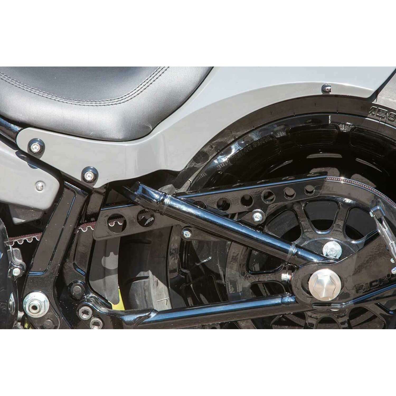 Rick's Motorcycles, belt guard Round holes. Gloss black