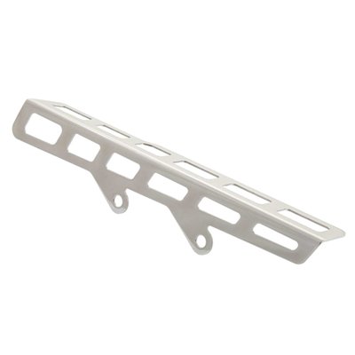 Stainless steel polished belt guard that can be mounted on the stock mounts.
Includes upper belt guard and mounting hardware.