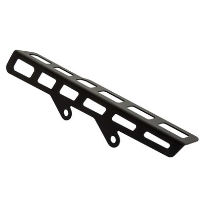 Stainless steel matte black powder coated belt guard that can be mounted on the stock mounts.
Includes upper belt guard and mounting hardware.
