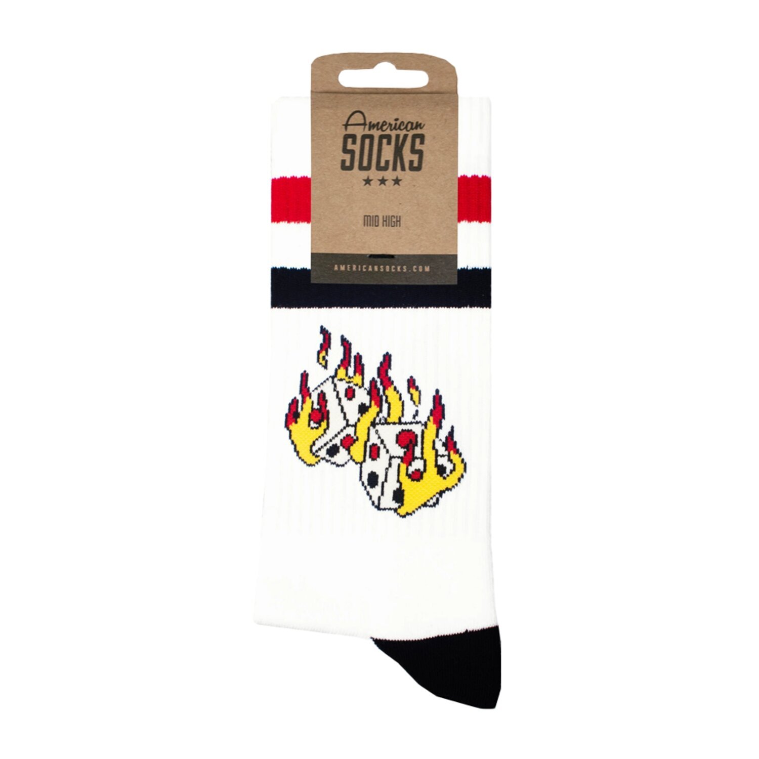 American Socks Roll the dice Mid High socks, White, One size fits most