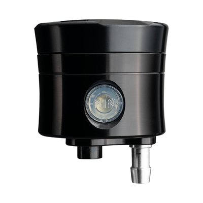 - Black anodized finish 
- Vertical brake fluid outlet 
- With a straight mounting bracket 
- CNC-machined aluminum 
- 25 cc capacity 
- Used in custom applications were an all-in-one style rear master cylinder is not the right solution