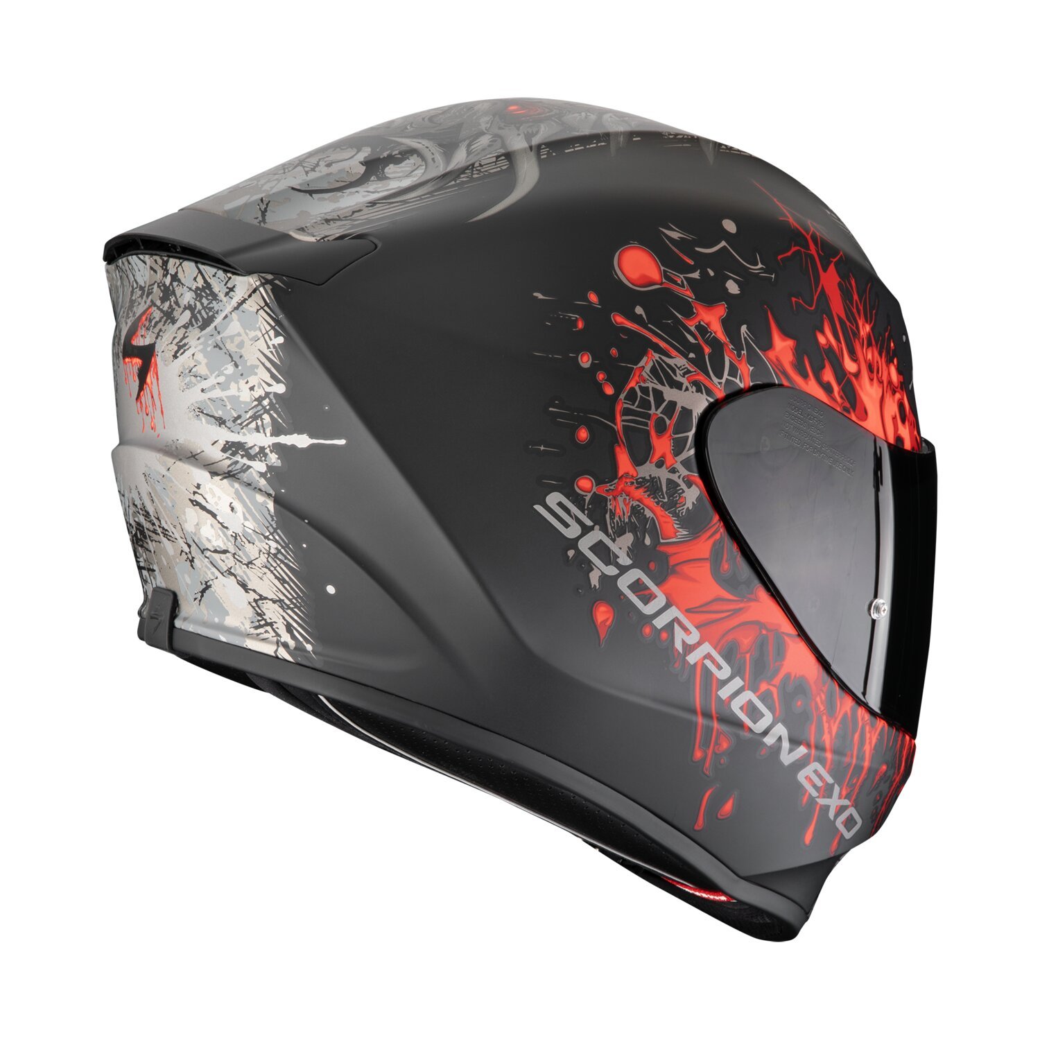 Шлем Scorpion EXO-391 Wolf, черный, серебристый, красный, XS, матовый