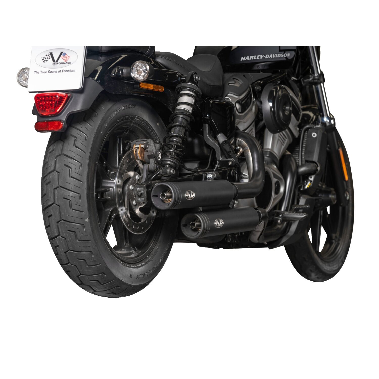 V Performance, 2-2 exhaust system. Double Ring end caps. Bla, Black