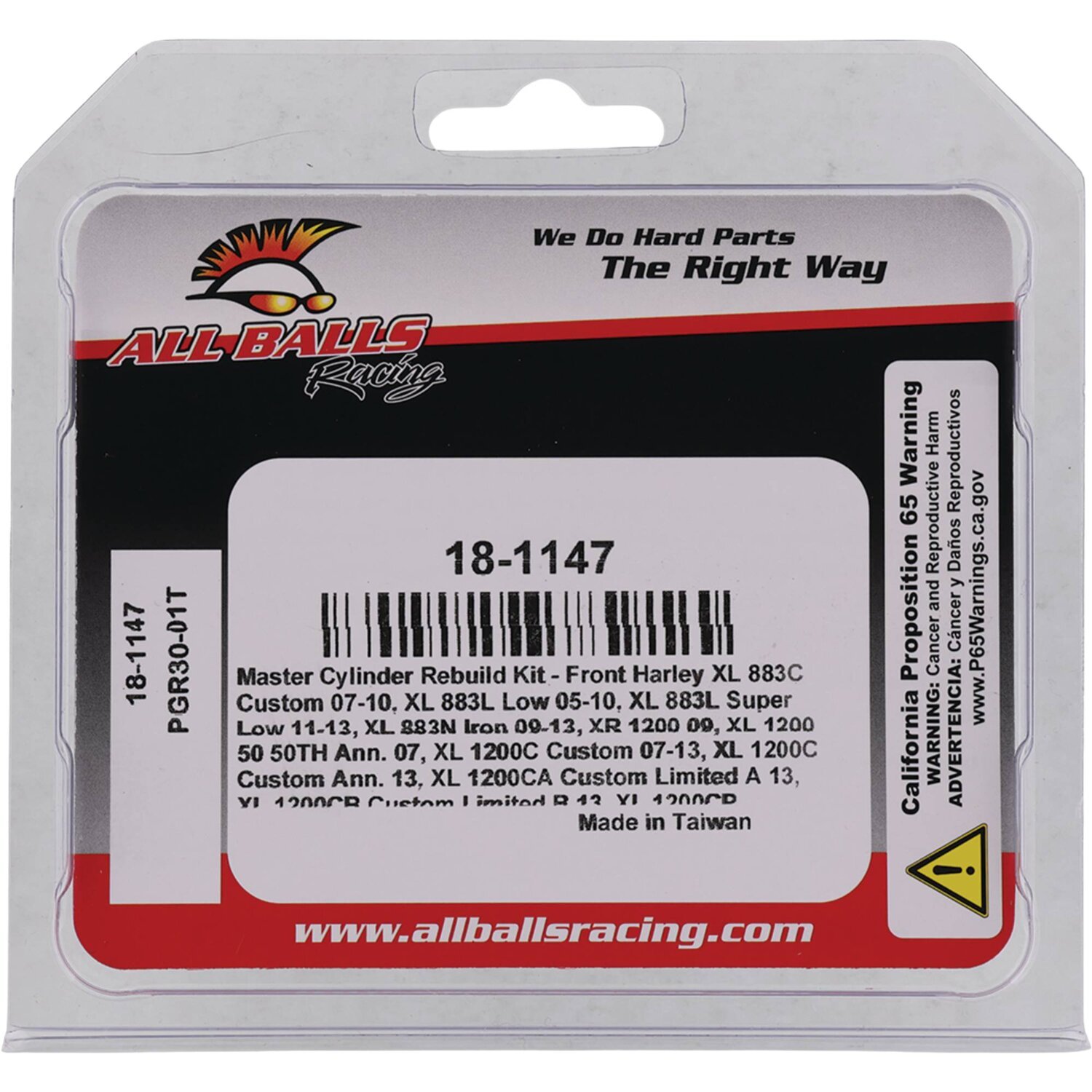 All Balls, master cylinder rebuild kit. Front. Single disc