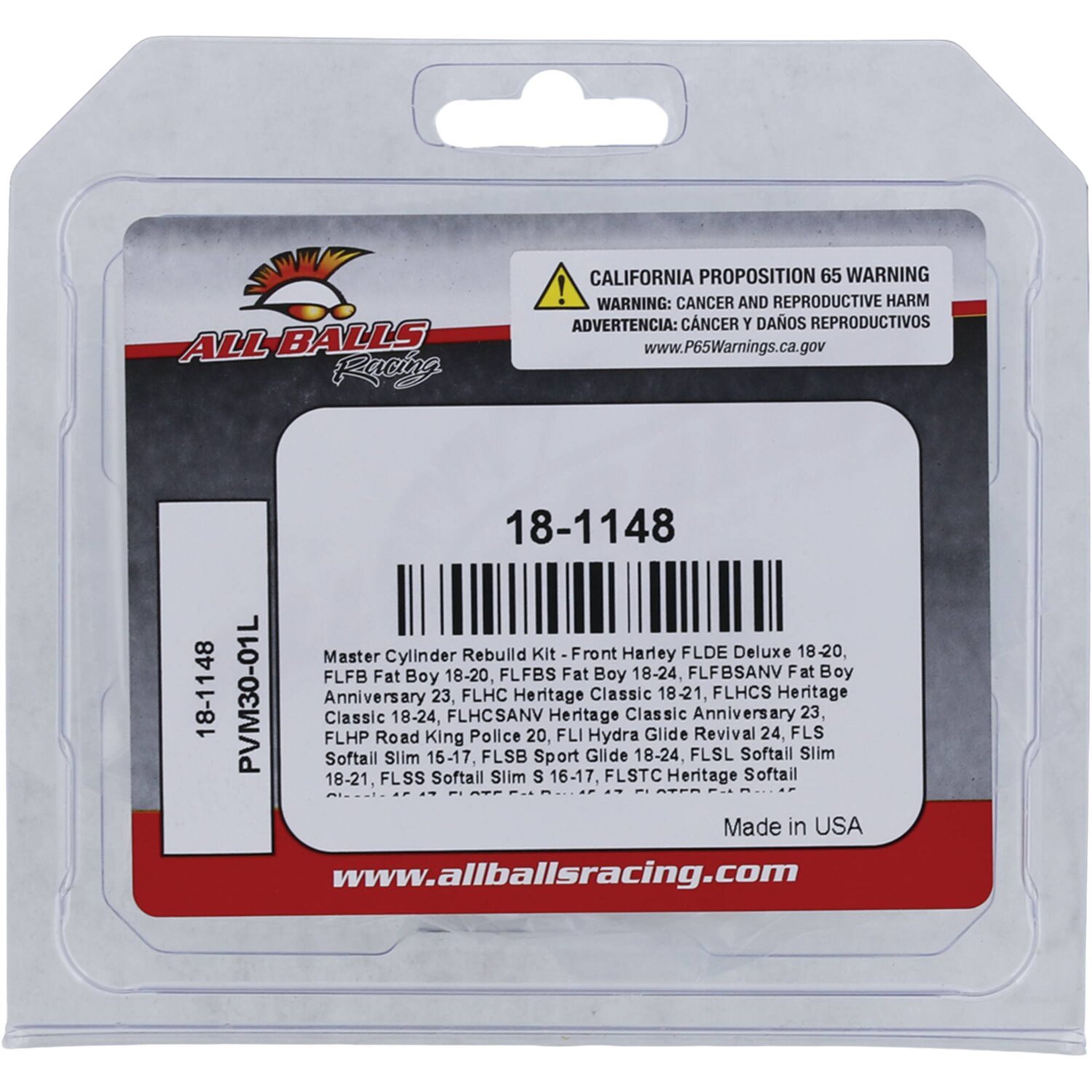 All Balls, master cylinder rebuild kit. Front. Single disc