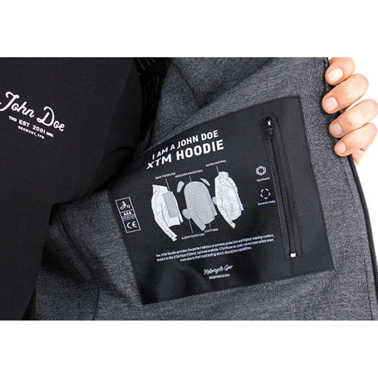 John Doe Hoodie V3 Softshell Rip-Stop, grey, Black, 2XL