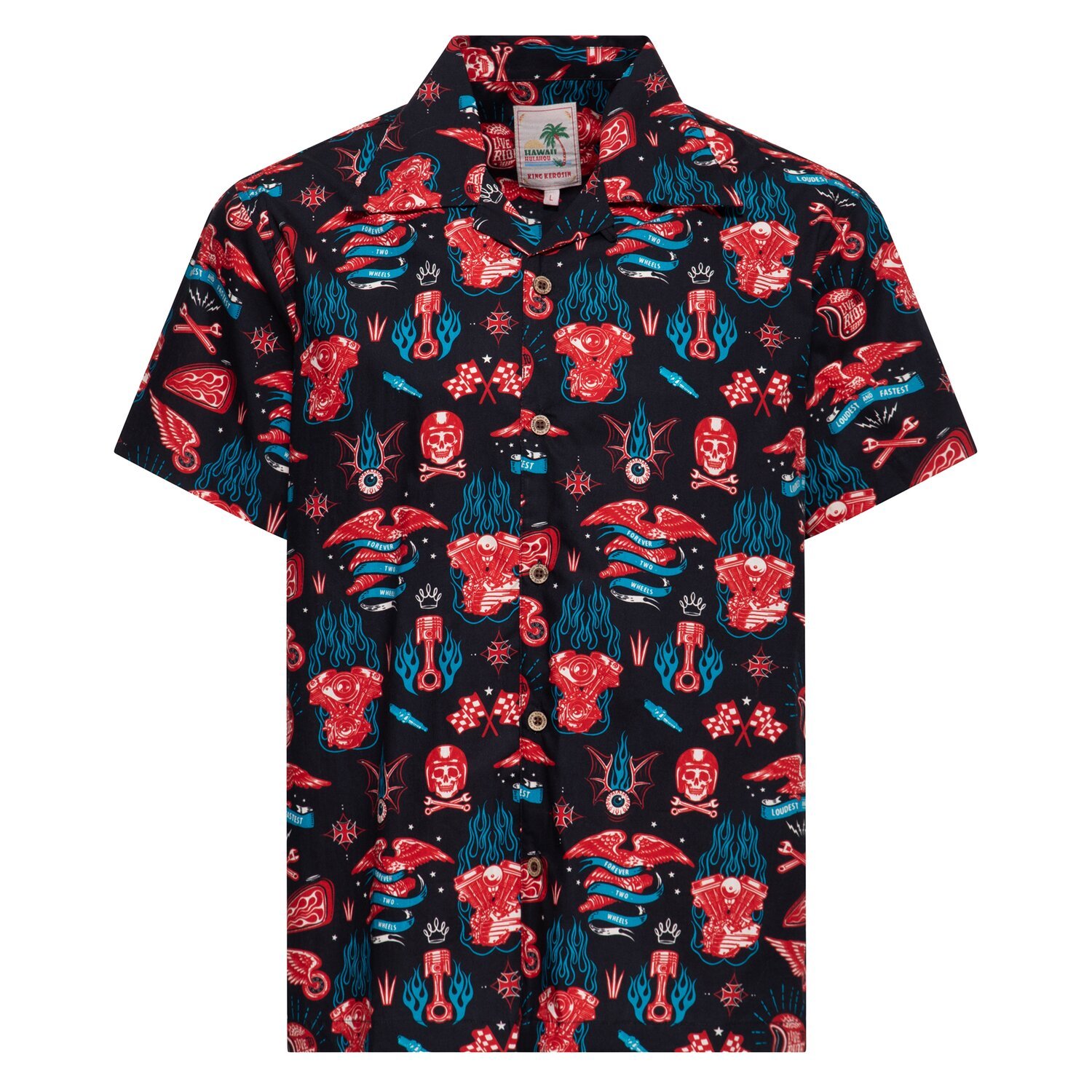King Kerosin Kustom Kulture Hawaii shirt, Black, XL