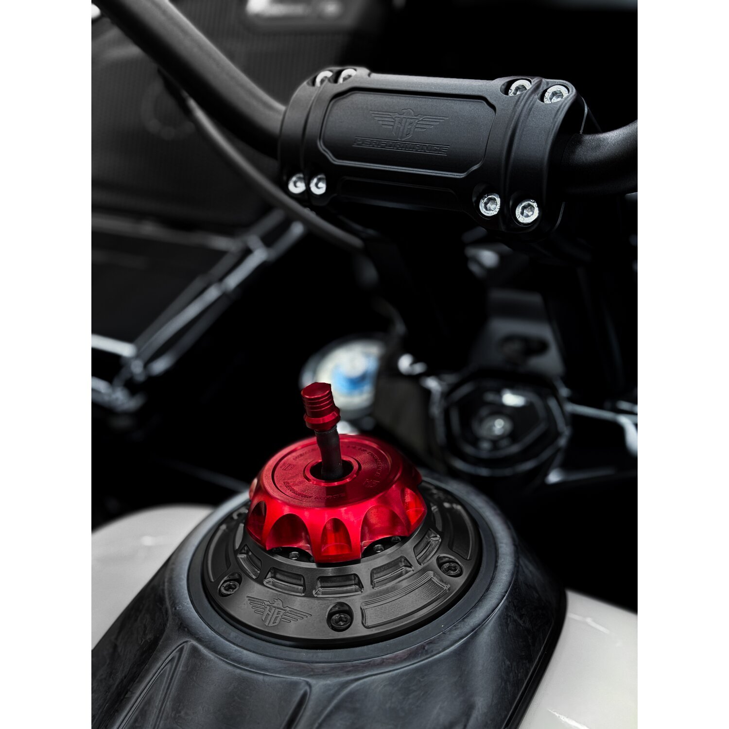 HeinzBikes, 'Performance' vented gas cap, black, Red, Anodized