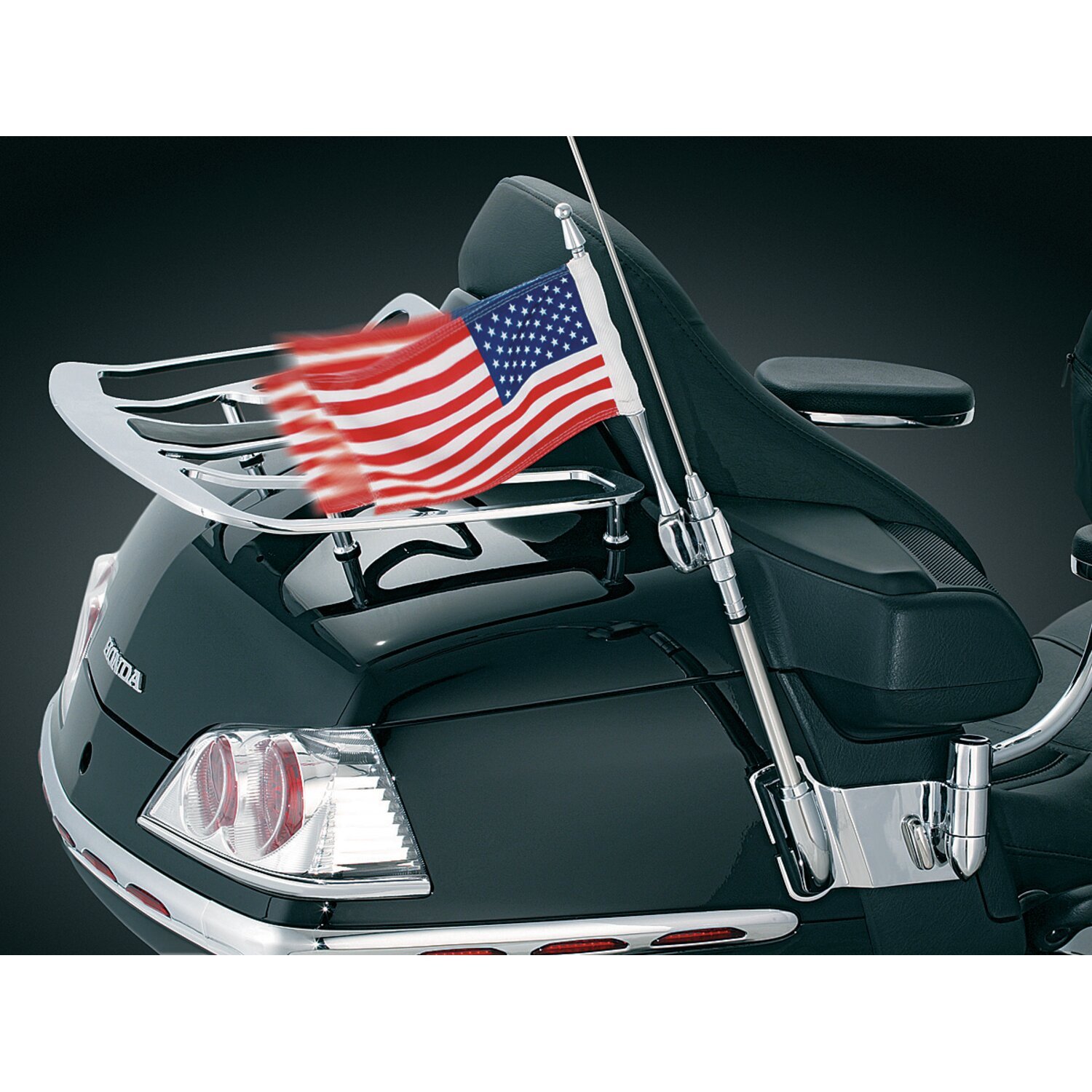 Kuryakyn, Antenna flag mount with us flag, Red, Chrome