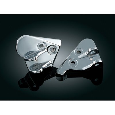 A great-looking replacement for the stock painted footpeg mounts. A perfect match with Kuryakyn pegs and Boomerang Frame Covers.