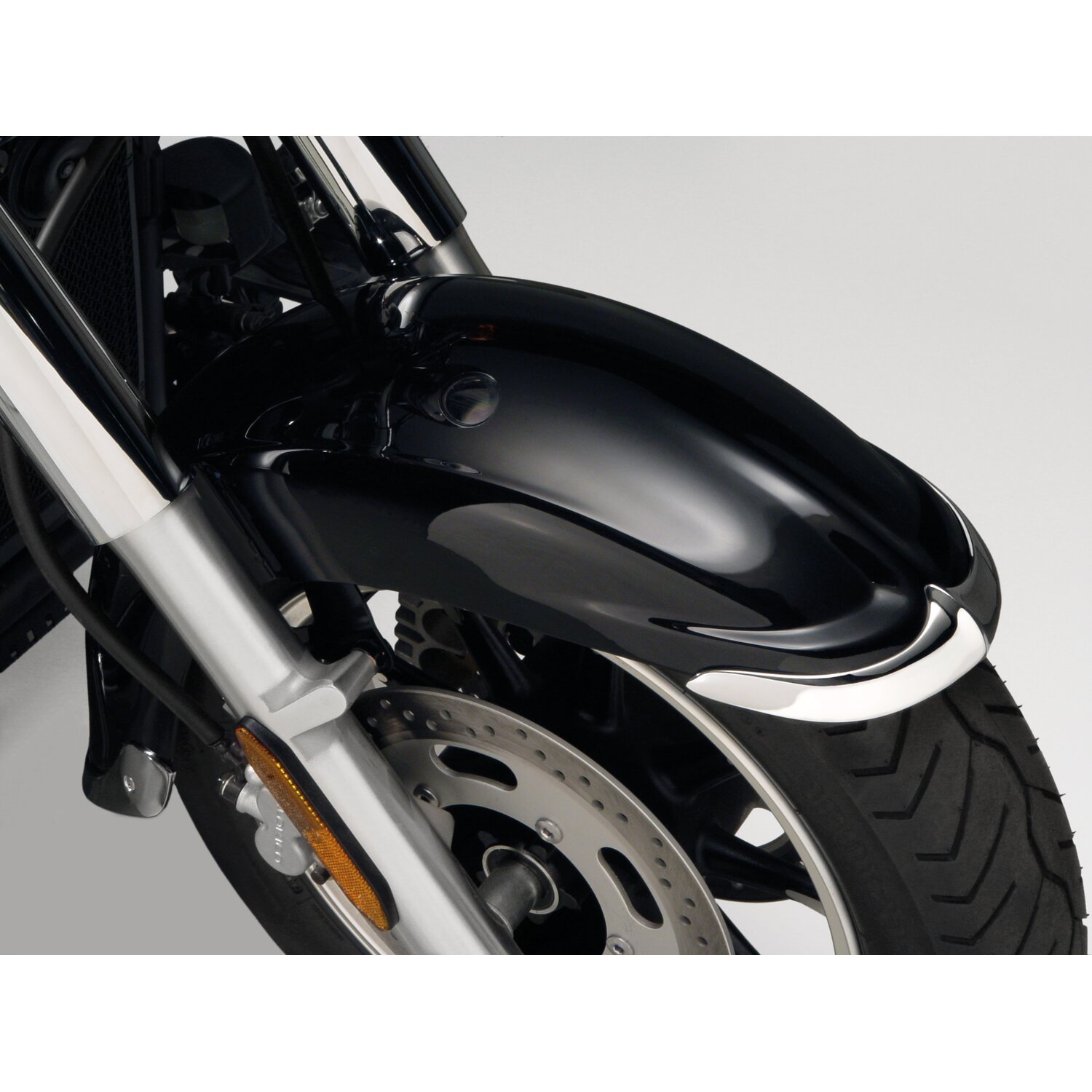 NC cast front fender tip set chrome, Silver