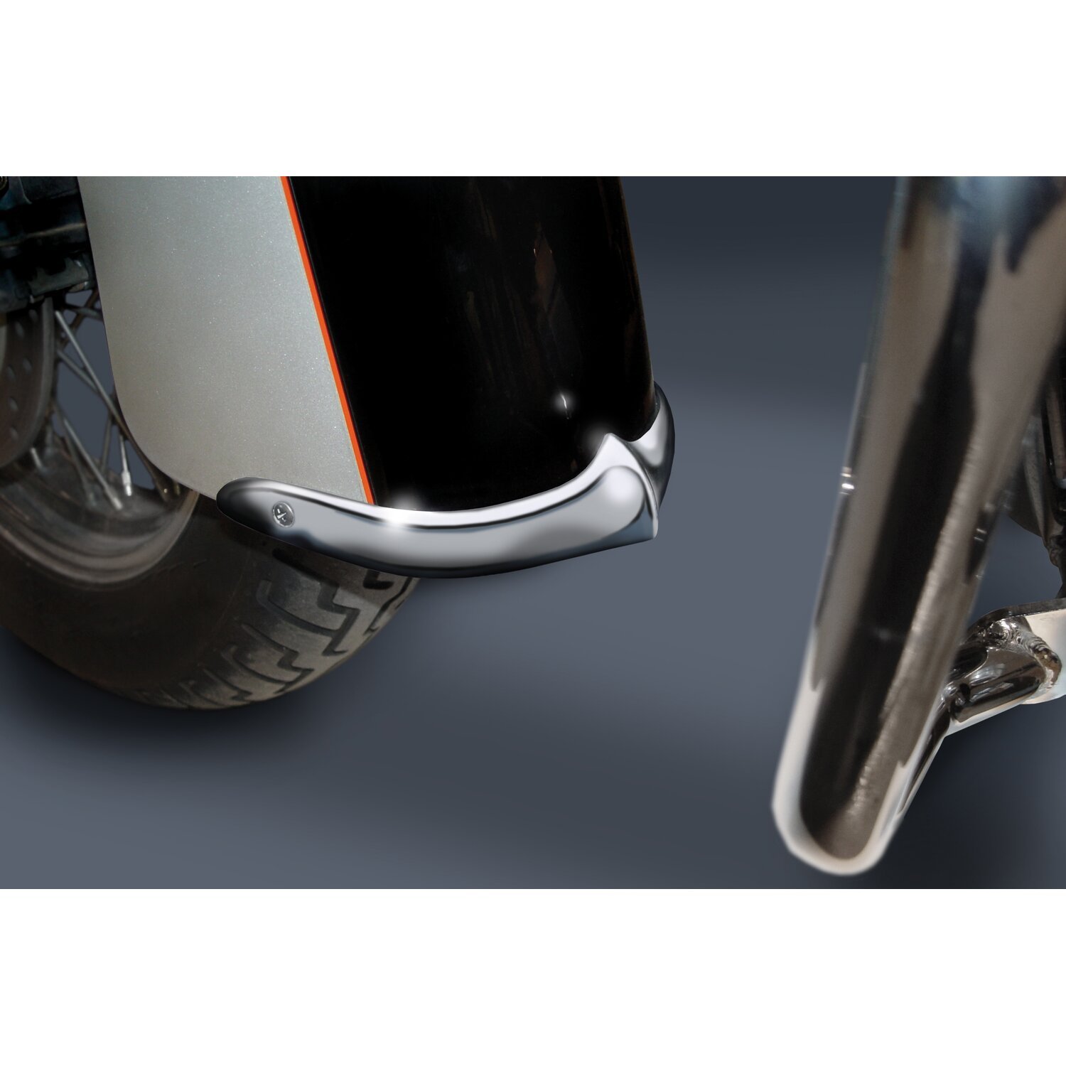 NC cast front fender tip set chrome