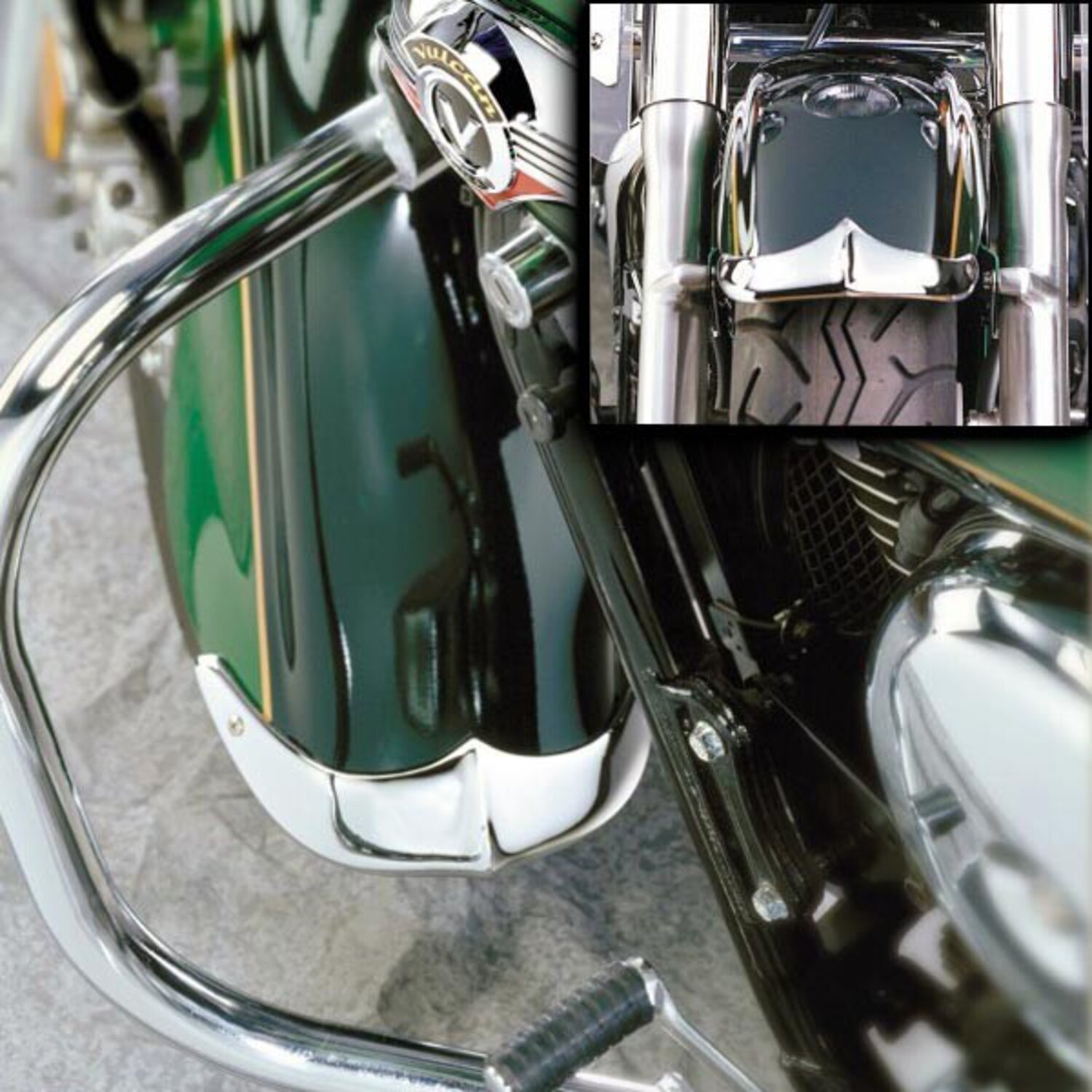 NC cast front fender tip set chrome, Unpainted