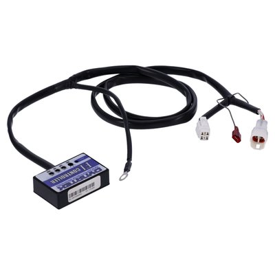 Through Dynateks Fuel Injection Controller, the fuel circuits on current vehicles can be modified both richer and leaner than stock as much as +250% to -100% in any particular area of the power spread. Also, up to 3 pre-programmed Fuel Curve Maps are adjusted to your preference. 
- Uses OEM style connectors and high quality wiring harnesses. 
- Small, lightweight and Easy-to-Fit on the bike. 
- Pre-programmed with FI Controller Fuel Curve Maps specific to make and model. 
- No computer necessary for modifying fuel management. 
- Fully adjustable computer compatibility for ultimate tuning and personalization. 
- Software is compatible with Dynojet's Power Commander Maps, so you can download Power Commander Maps to the FI Controller. 
- Only available with USB equipped models, older model FI Controller only have -100%/+100% fuel adjustability with all changes made by adjusting the potentiometers. 

Note: Computing Power for USB equipped models only. For racers and riders looking for the ultimate in precise adjustment and fuel map customization and creation, Dynatek's Control Center Software allows PC-based Fuel Curve map creation at 250-RPM increments and 10 different throttle positions. Modification parameters vary upon make and model of machine and fuel changes made in these increments are automatically interpolated between the RPM and throttle position ranges ensuring a smooth final power curve. 
