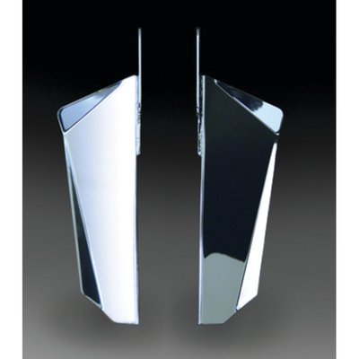 Chrome Lower Deflectors attach to the motorcycle using the SwitchBlade® or Heavy Duty™ Mount Kit for a clean appearance on the forks. 
They improve the performance of your windshield by preventing unwanted turbulance around your waist and unwanted updrafts on your back. 
These lowers can be used together with a SwitchBlade®, Heavy Duty™ or Dakota 4.5™ windshield and a National Cycle spotlight bar for an integrated front end appearance.
