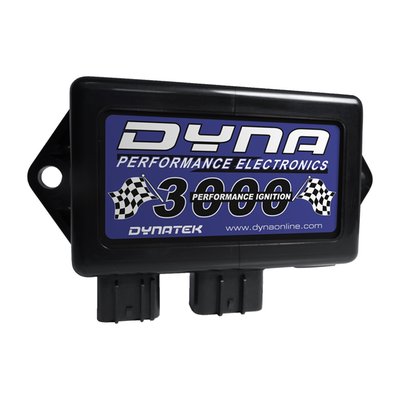 The Dyna 3000 Digital Performance Ignition module is a plug & play model for metric cruisers. It gives you increased power, torque and peak horsepower over the stock factory ignition.
Features: 
- 8 selectable Advance Curves. 
- 8 selectable Rev limits (increased rev limits over stock). 
- Uses all Factory Sensors. 
- MAP sensor operation (applicable models only). 
- Easier starting. 
- Plug and Ride (5 minute installation, on most models). 
- Mounts directly to Factory Location. 
- Uses Factory Coils, or Dyna Coils. 
- Reverse Battery Protection. 
- Retard Mode (for Nitrous or turbo applications). 
- Status LED: power-up/pickups/TPS operation.   

Replacement coils: part number 902567.