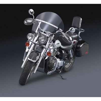 Chrome Lower Deflectors attach to the motorcycle using the SwitchBlade® or Heavy Duty™ Mount Kit for a clean appearance on the forks. 
They improve the performance of your windshield by preventing unwanted turbulance around your waist and unwanted updrafts on your back. 
These lowers can be used together with a  SwitchBlade®, Heavy Duty™ or Dakota 4.5™ windshield and a National Cycle spotlight bar for an integrated front end appearance.
