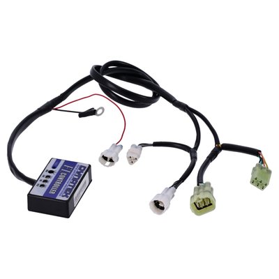 Through Dynateks Fuel Injection Controller, the fuel circuits on current vehicles can be modified both richer and leaner than stock as much as +250% to -100% in any particular area of the power spread. Also, up to 3 pre-programmed Fuel Curve Maps are adjusted to your preference. 
- Uses OEM style connectors and high quality wiring harnesses. 
- Small, lightweight and Easy-to-Fit on the bike. 
- Pre-programmed with FI Controller Fuel Curve Maps specific to make and model. 
- No computer necessary for modifying fuel management. 
- Fully adjustable computer compatibility for ultimate tuning and personalization. 
- Software is compatible with Dynojet's Power Commander Maps, so you can download Power Commander Maps to the FI Controller. 
- Only available with USB equipped models, older model FI Controller only have -100%/+100% fuel adjustability with all changes made by adjusting the potentiometers. 

Note: Computing Power for USB equipped models only. For racers and riders looking for the ultimate in precise adjustment and fuel map customization and creation, Dynatek's Control Center Software allows PC-based Fuel Curve map creation at 250-RPM increments and 10 different throttle positions. Modification parameters vary upon make and model of machine and fuel changes made in these increments are automatically interpolated between the RPM and throttle position ranges ensuring a smooth final power curve. 
