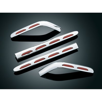 Add the sparkle & elegance of the old style chromed tubular light bars without the added weight, mounting holes, potential for rust & maintenance.
These replace existing parts on the bike so there is no added bulk. All stock mounting points & hardware are retained.
- Chrome with red lens