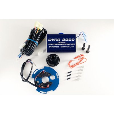 The Dyna 2000 system consists of a microprocessor controlled ignition module along with an adjustable Dyna dual sensor crank trigger. 
Features: 
- Fully Static Timetable. 
- Independent 1/4 2/3 Cylinder Timing. 
- Built-In Static Timing Light. 
- Five Different Advance Curves. 
- Four Different Retard Modes. 
- Safety Interlock In Put. 
- Broad Range rev Limiter. 
- Digital TACH Output. 
- High Energy. 
- Test Mode. 
- Easy Mounting. 
- Complete Wiring Harness. 
Dynatek has added the ability to custom program the Dyna 2000 Sportbike ignition via a personal computer. 

INCLUDES 8083704 COILS