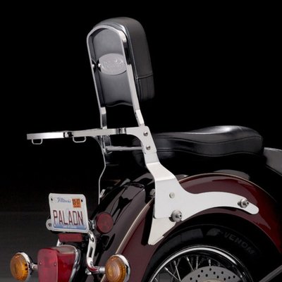 Convert your bike from a solo boulevard cruiser to a 2-up tourer – and back again – in under 5 seconds, with no tools.
The Paladin® QuickSet mount kit uses an innovative, key-lockable mounting system that's designed for an optimal fit on each specific make and model. All moving components are made from stainless steel for years of reliable, smooth operation. 
The mount kit is designed to complete the back rest 8082401 & luggage rack 8082505 assembly into one complete unit. 

After unlocking, just lift the levers on the bottom of the back rest's side plates and pull up to remove the complete assembly from the motorcycle.