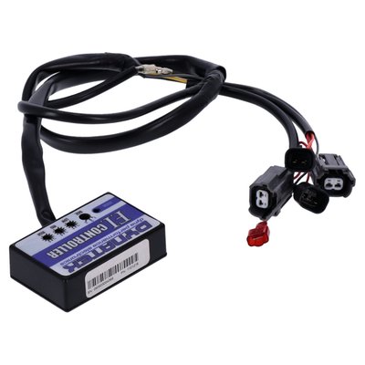 Through Dynateks Fuel Injection Controller, the fuel circuits on current vehicles can be modified both richer and leaner than stock as much as +250% to -100% in any particular area of the power spread. Also, up to 3 pre-programmed Fuel Curve Maps are adjusted to your preference. 
- Uses OEM style connectors and high quality wiring harnesses. 
- Small, lightweight and Easy-to-Fit on the bike. 
- Pre-programmed with FI Controller Fuel Curve Maps specific to make and model. 
- No computer necessary for modifying fuel management. 
- Fully adjustable computer compatibility for ultimate tuning and personalization. 
- Software is compatible with Dynojet's Power Commander Maps, so you can download Power Commander Maps to the FI Controller. 
- Only available with USB equipped models, older model FI Controller only have -100%/+100% fuel adjustability with all changes made by adjusting the potentiometers. 

Note: Computing Power for USB equipped models only. For racers and riders looking for the ultimate in precise adjustment and fuel map customization and creation, Dynatek's Control Center Software allows PC-based Fuel Curve map creation at 250-RPM increments and 10 different throttle positions. Modification parameters vary upon make and model of machine and fuel changes made in these increments are automatically interpolated between the RPM and throttle position ranges ensuring a smooth final power curve. 
