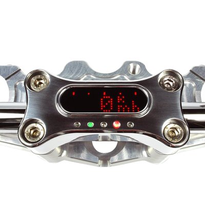 Polished aluminum. 
For 22mm handlebars. 
Allows the Motoscope mini to be mounted on the triple clamps of superbikes with a hole spacing of 33 mm x 85 mm.  
The msm Metric Handle Bar Top Clamp 22mm comes with 5 LED indicator lights in Red, Green and Blue. 
The Outer 2 LEDs are amber for turn signal use. 
The LED indicator lights come with integrated series resistors. 
Includes approx. 50cm connector cable. 