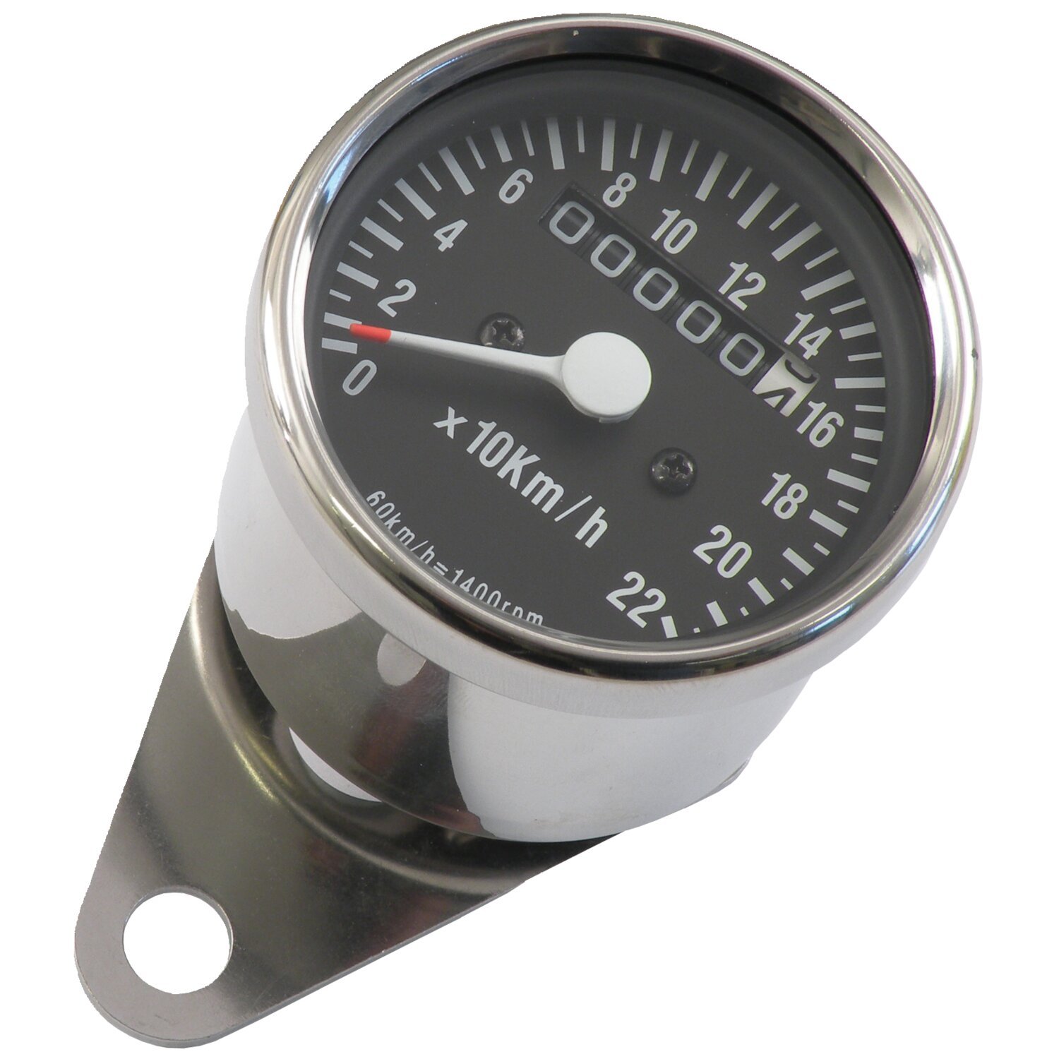Mini speedometer, 2:1 mph chrome with black face plate