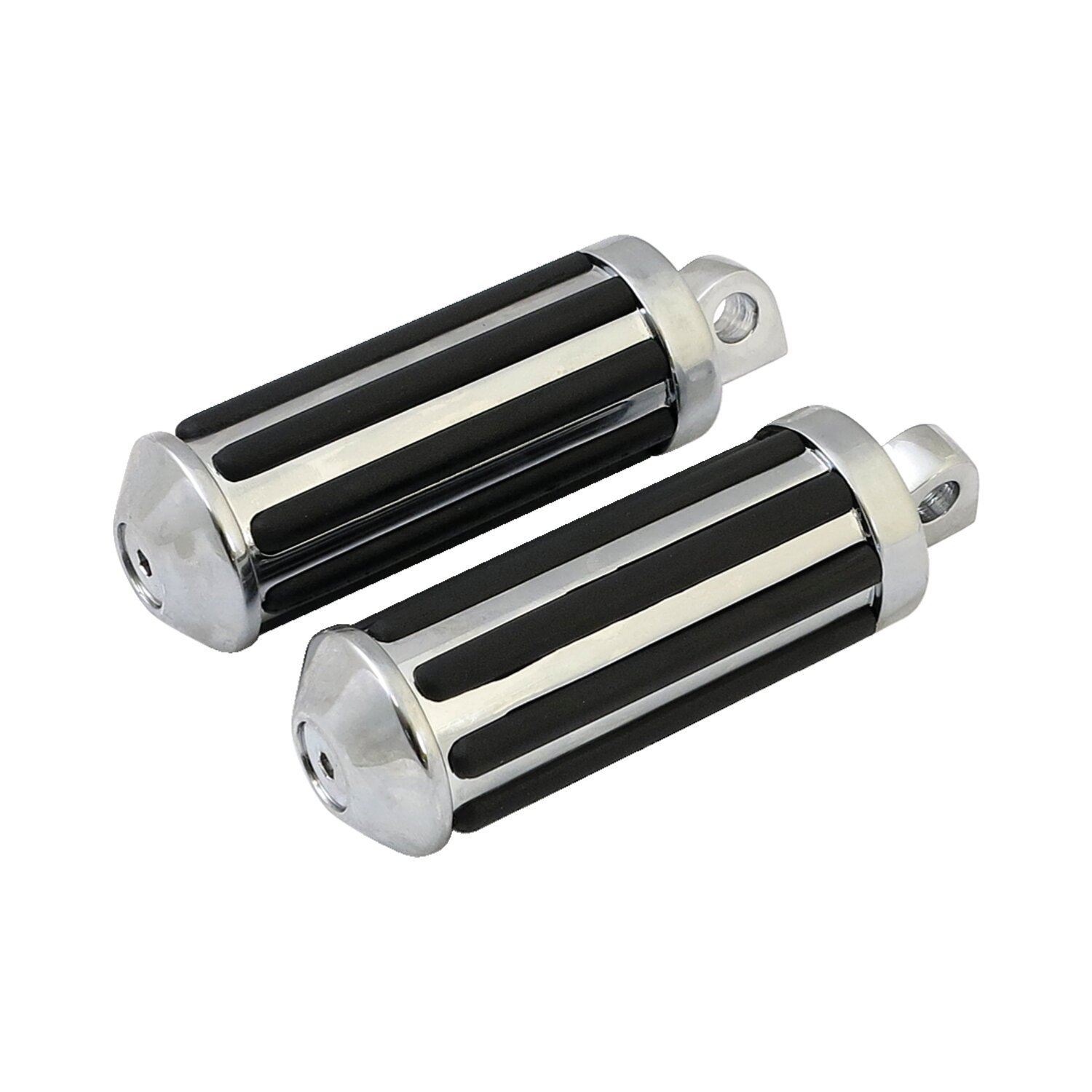 Rail foot pegs large diameter. Chrome w/rubber inlays, Black