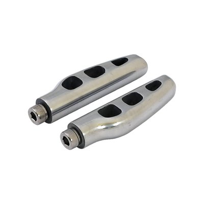 3/8-24 threaded. 
Note: See 900077 for '3-hole' style matching foot pegs. 