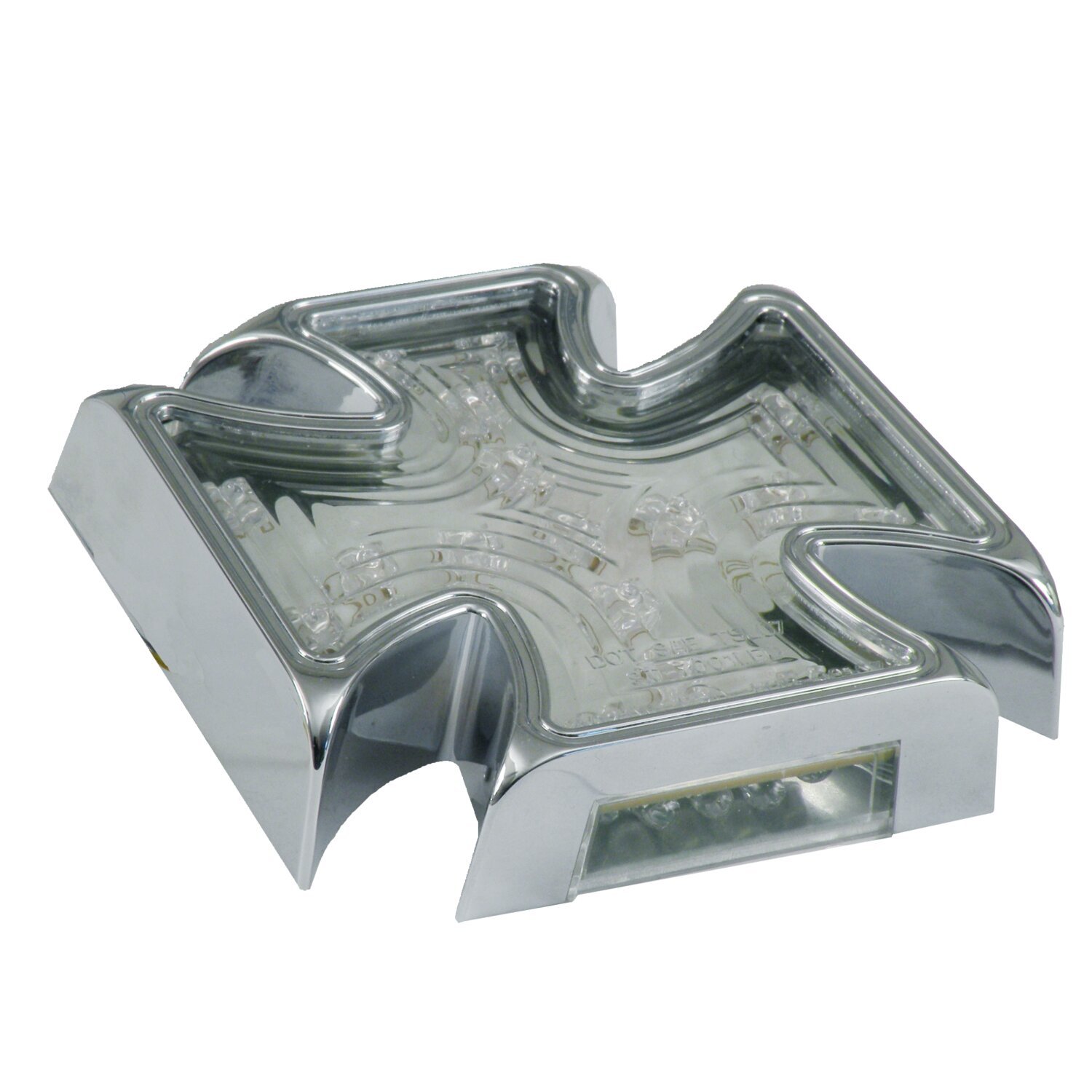 Maltese cross billet LED taillight. Clear lens, Red, Chrome
