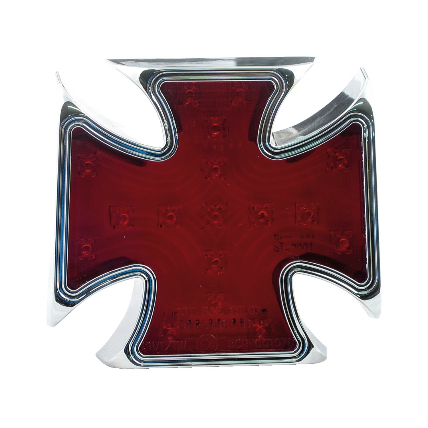 Maltese cross billet LED taillight. Red lens, Chrome